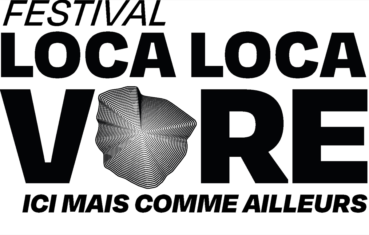 Logotype du festival : « Festival Loca Loca Vore — ici mais comme ailleurs », le O remplacé par le contour de la ville de Nantes.